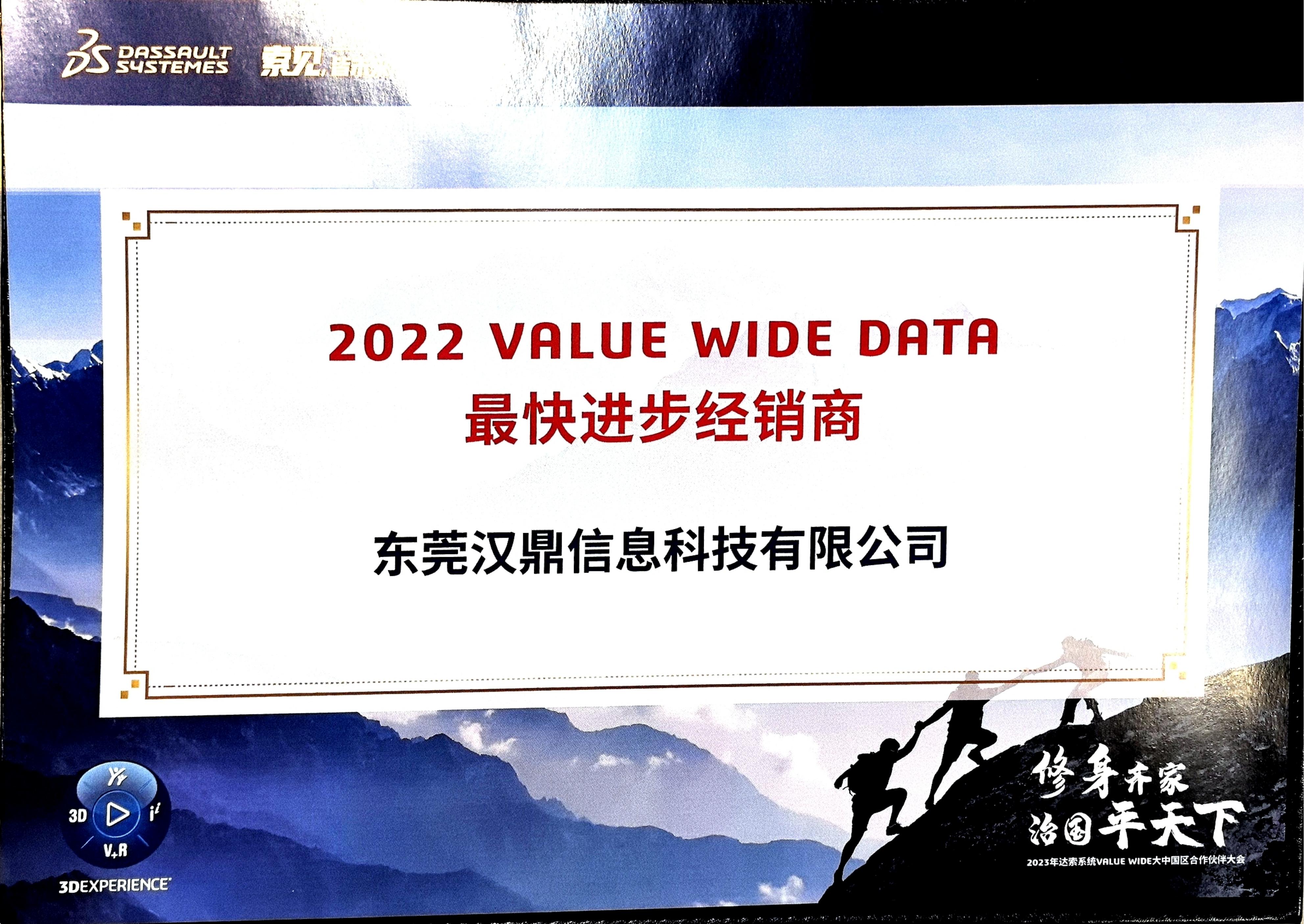2022 VALUE WIDE DATA最快进步经销商